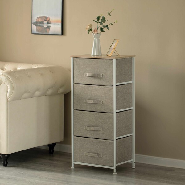 Sand Beige Bins And White Frame Four Storage Night Chest And Storage Chest